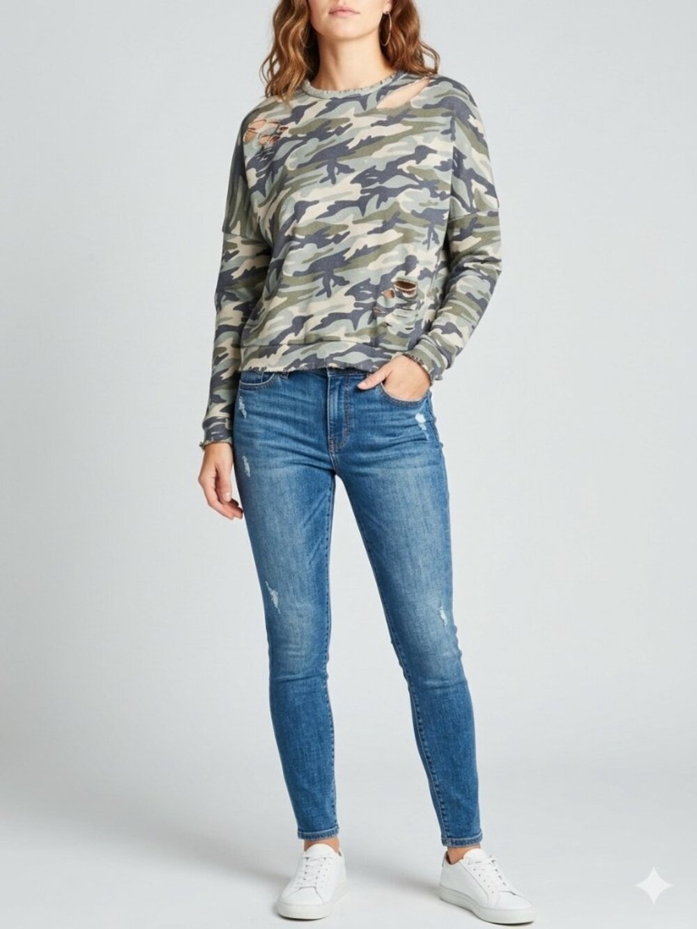 Ripped Distressed Camo Sweater